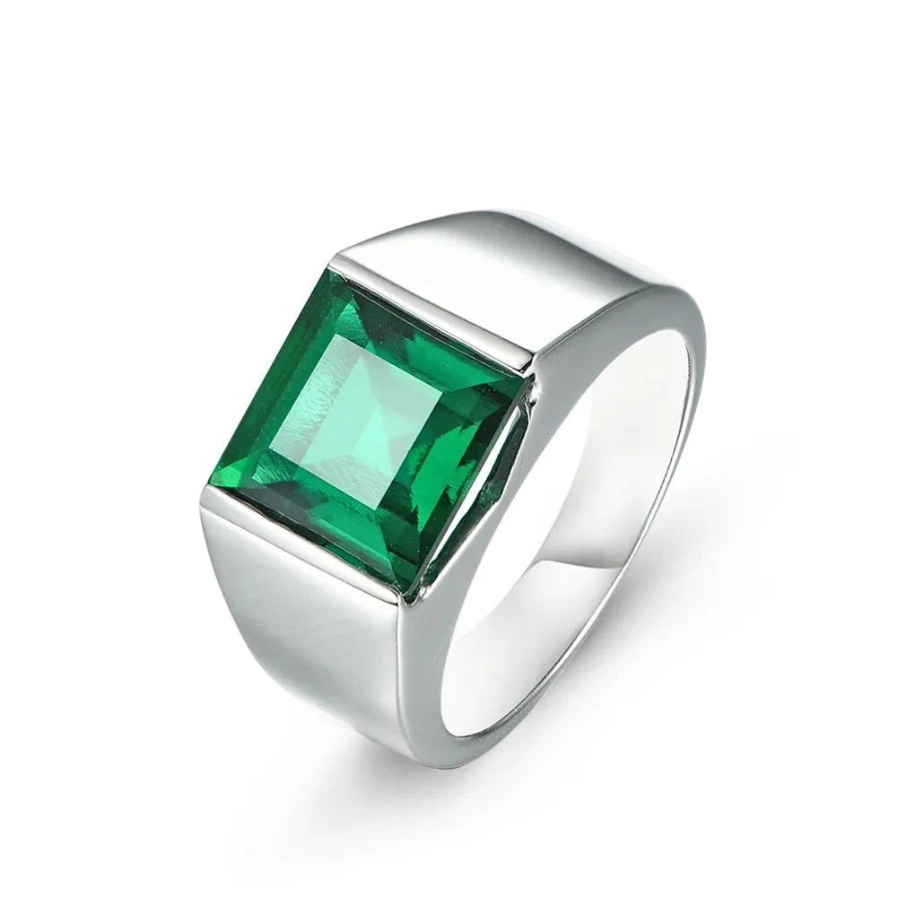 Luxury Emerald Men's Rings. 4.80 Carat Lab-Grown Emerald.