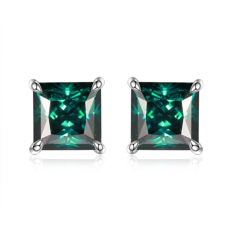 Green princess cut moissanite earrings