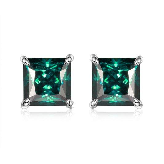 Green princess cut moissanite earrings