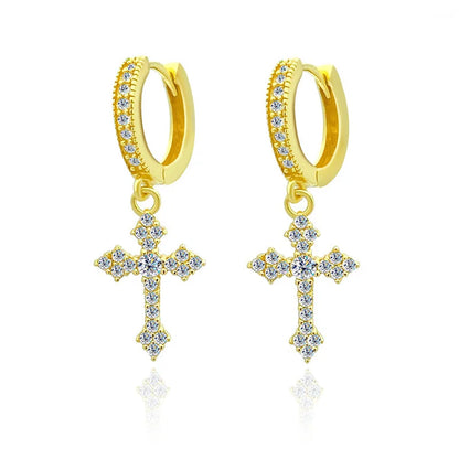 Cross-Shaped Earrings. Moissanite Hoop Earrings. D VVS1,