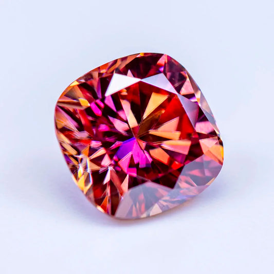 Loose Moissanite. Cushion Cut. Watermelon Red Color. 1.0 To 3.0 Carat.
