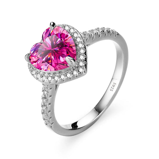 Shop Pink Color Heart Shape Moissanite Rings. 2.0 Carat Genuine Moissanite.