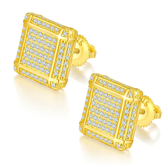 Shop Iced Out Moissanite Hip-Hop Earrings. 18K Gold Plated Silver.