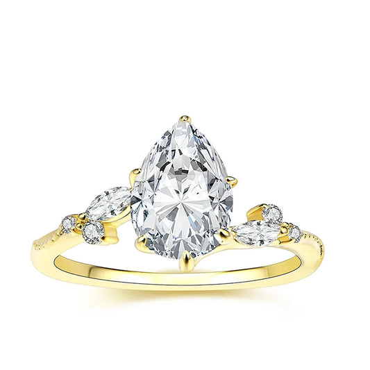 Gold Luxury Genuine Moissanite Engagement Rings. Pear Shaped. 2.0 Carat. D VVS1.