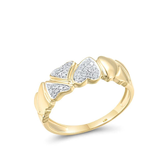 Heart Shaped Natural Diamond Gold Rings. 14K Yellow Gold Rings.