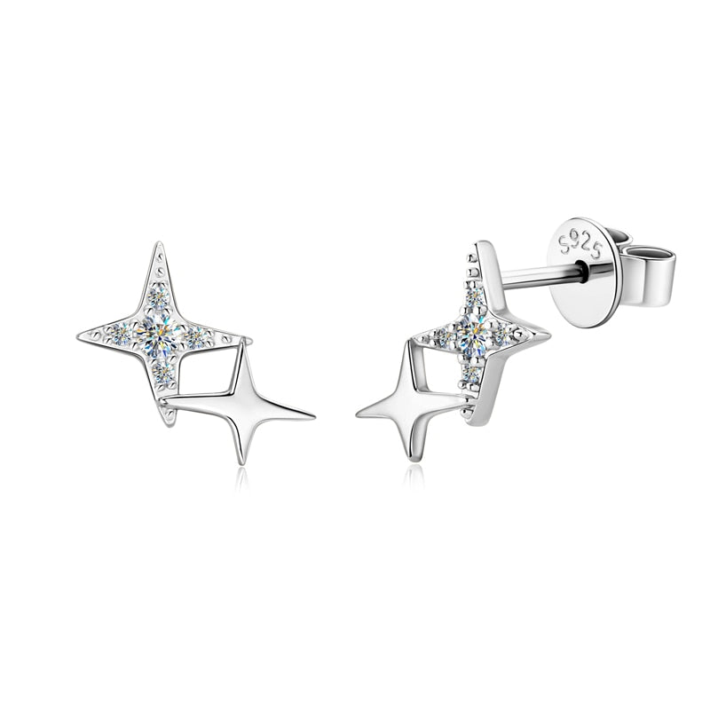 Star Shape. Elegant Moissanite Stud Earrings.