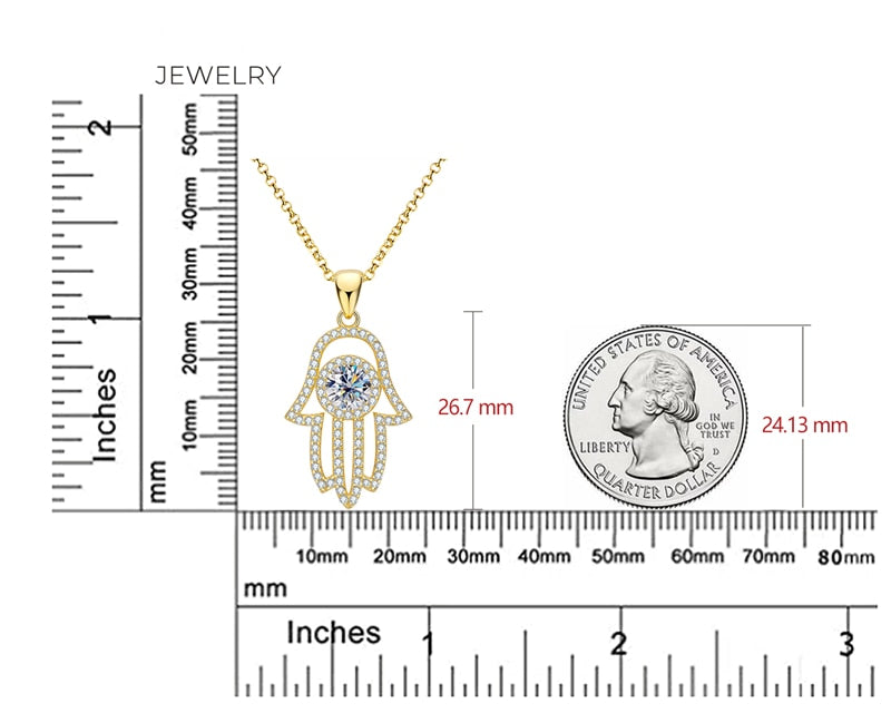 Hamsa Hand, Moissanite Diamond Pendant Necklaces.