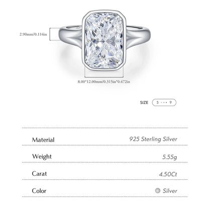Diamond ring with specifications on a white background