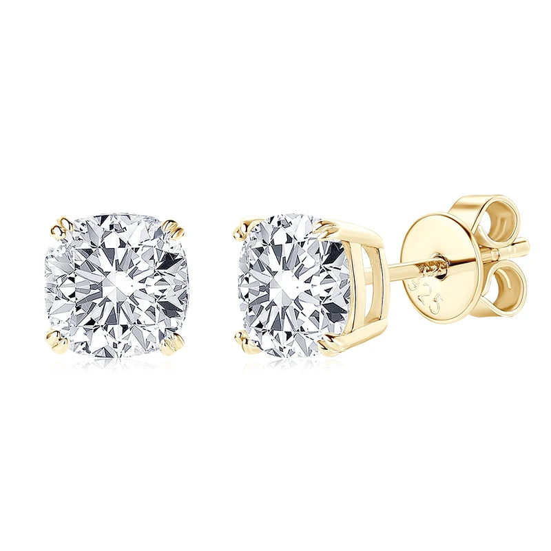 Cushion Cut Moissanite Diamond Stud Earrings - Total 3.0 Carat.
