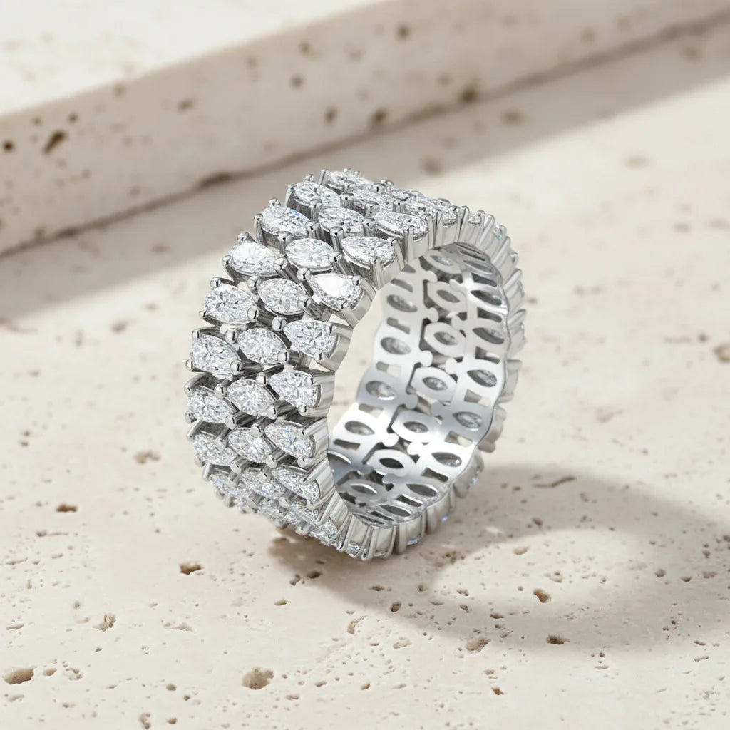 Multi-row pear and marquise moissanite statement ring