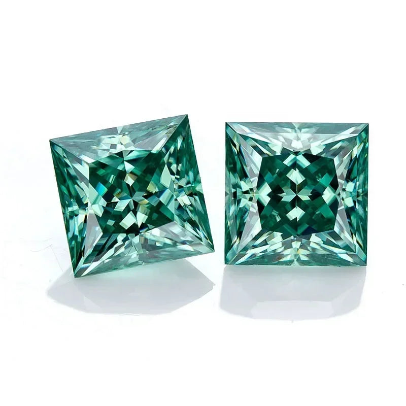 Moissanite Stone. Emerald Green Color. Princess Cut. 1.0 To 5.0 carat.