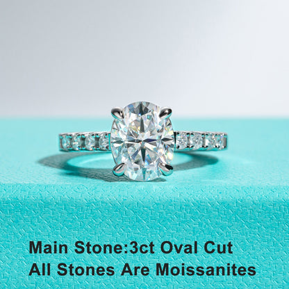 3.0 Carat, Oval Cut, Moissanite Engagement Rings. Full Moissanite Rings.