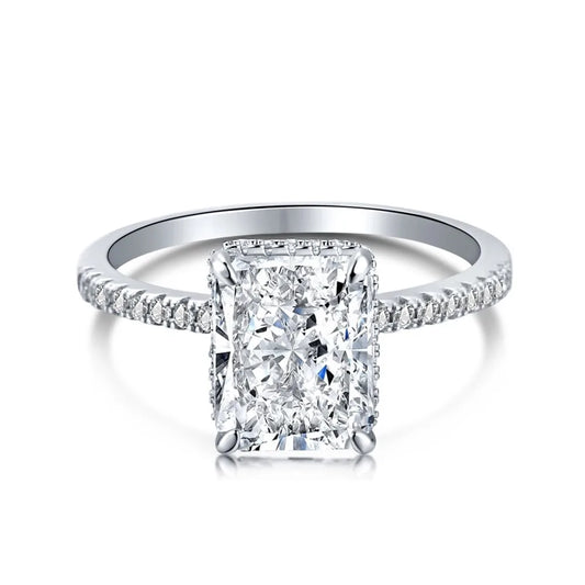 Shope Luxury Moissanite Engagement Rings. 4.0 Carat. Radiant Cut. D VVS1.