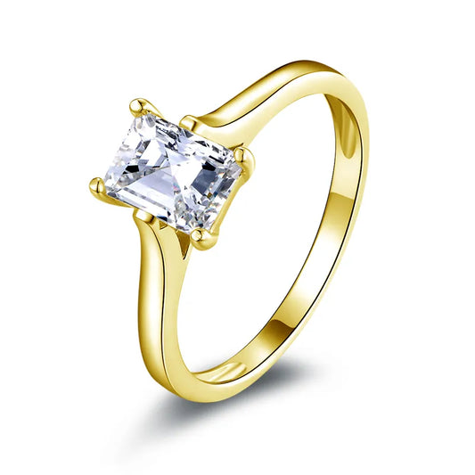 Emerald Cut. Genuine Moissanite Diamond Engagement Gold Rings.
