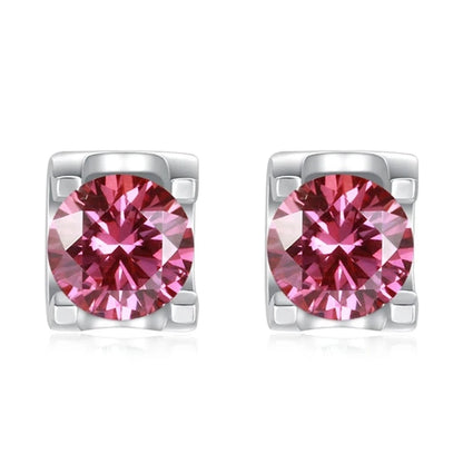 Pink Moissanite Stud Earrings. 2.0 Carat. 18K White Gold Plated Silver.