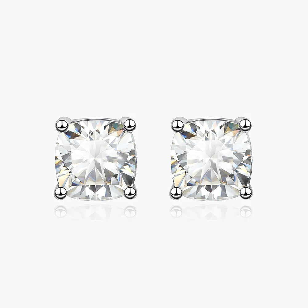 Shop Cushion Cut Moissanite Stud Earrings. 2.0 Carat. D VVS1.