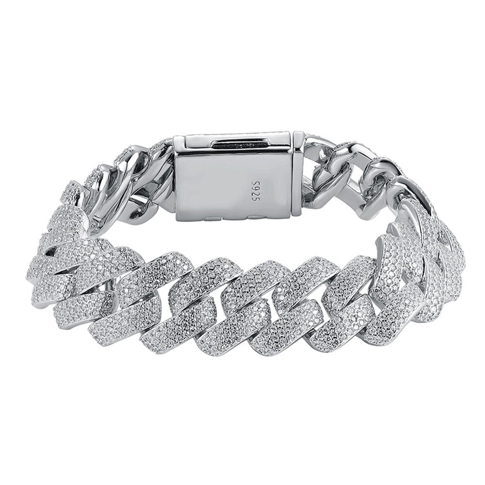 Moissanite Cuban Bracelets. 18K White Gold Plated Silver