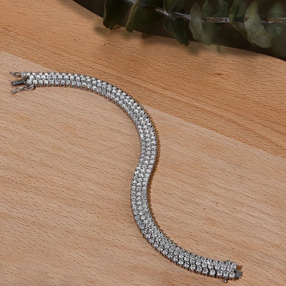 Luxury Moissanite Bracelet. 18K White Gold Plated Silver Jewelry.