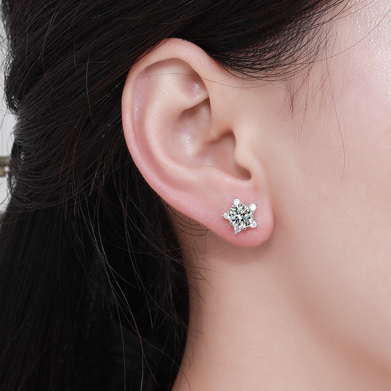 Star Shape. Elegant Moissanite Stud Earrings. Luxury Earrings.