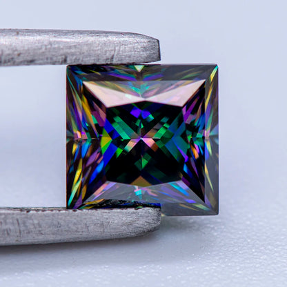 Moissanite Gemstone. Rainbow Color. Princess Cut. 1.0 To 5.0 Carat.