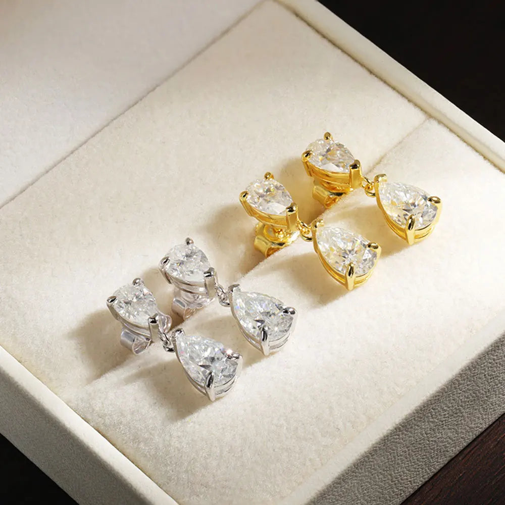 5.0 Carat Elegant Moissanite Drop Earrings - 18K Gold Plated Silver.
