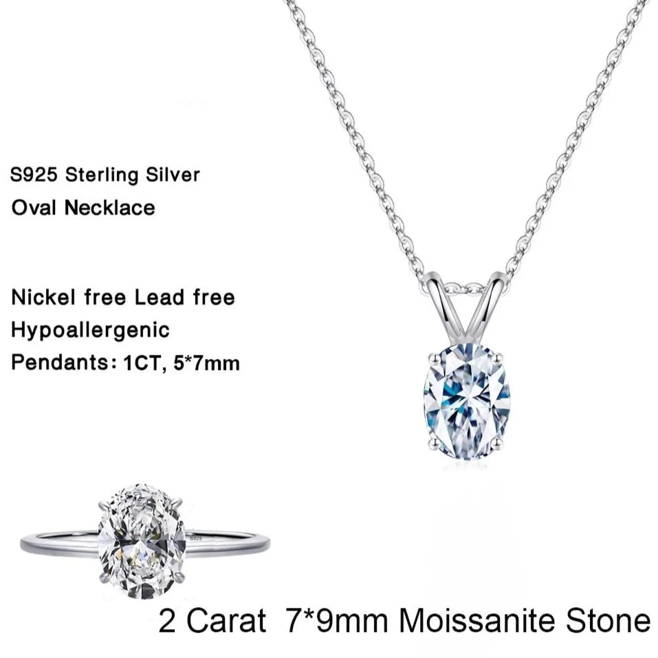 Oval Moissanite Ring Pendant Necklace Jewelry Sets. D VVS1.