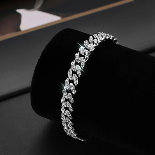 Cuban Link Chain Moissanite Diamond Bracelets. 18K Gold Plated Silver.