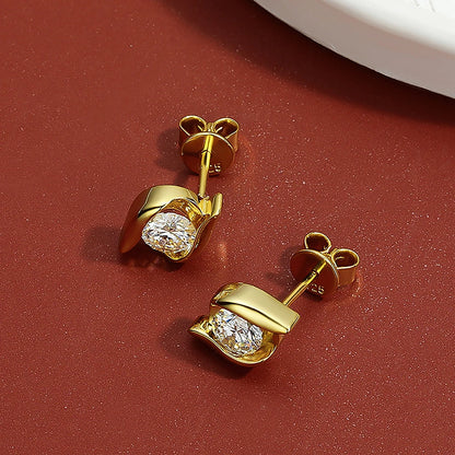 Jewelry Set. Moissanite Pendant - Earrings. Platinum-Plated Silver.