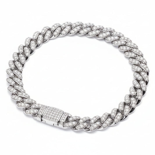 Cuban Link Chain Moissanite Diamond Bracelets. 18K Gold Plated Silver.