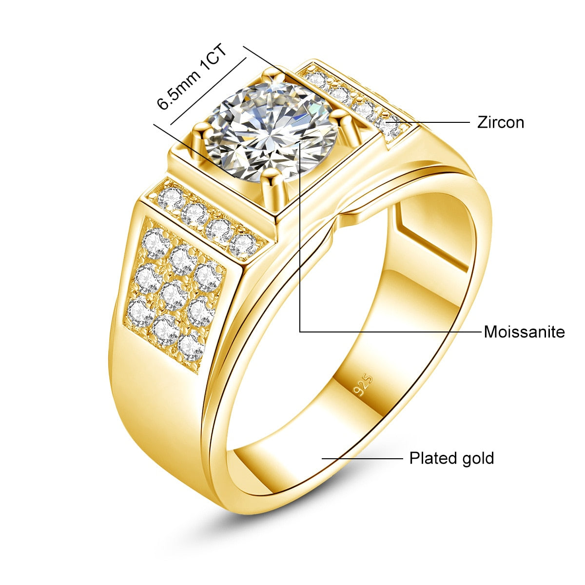 Elegant Moissanite Rings for Men. 1.0 Carat D VVS1.