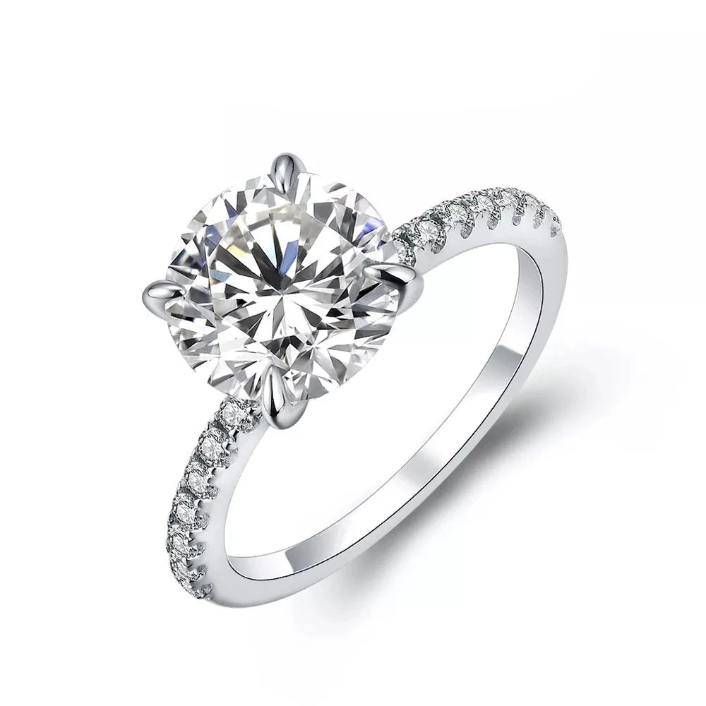 Moissanite Engagement Rings. Round Cut. 3.0 Carat. D VVS1.