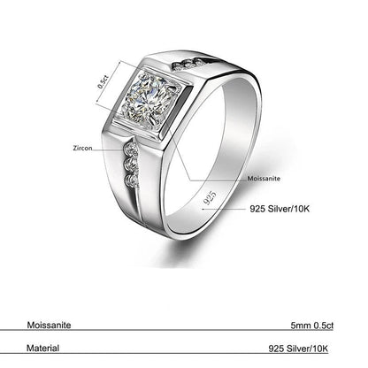 Luxury Moissanite Rings For Men. 0.50 Carat Genuine Moissanite.