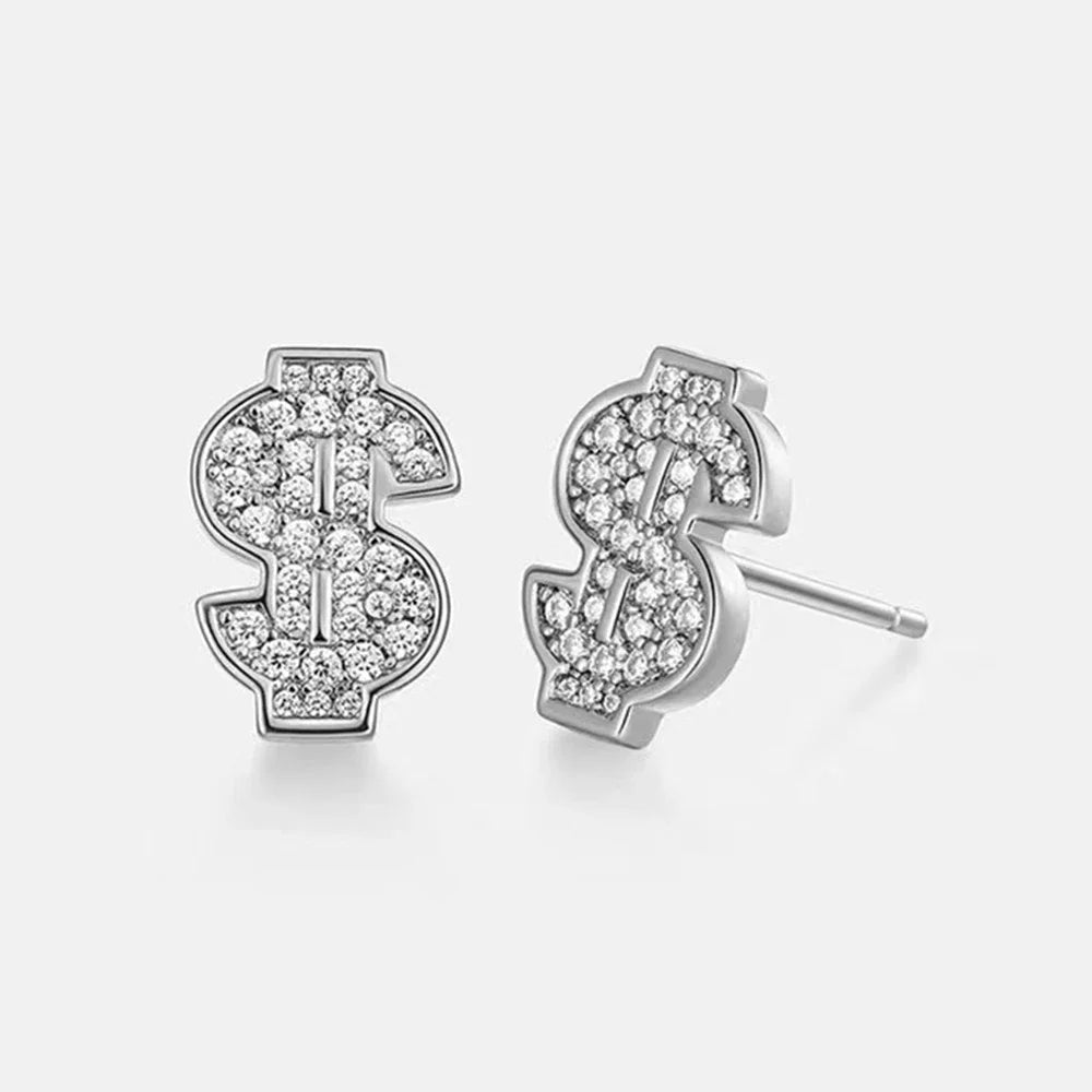 Hip-Hop Moissanite Earrings. 18K Gold Plated Silver.