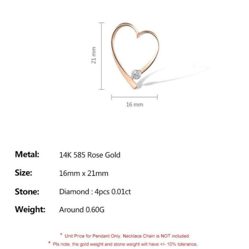 Heart Shape Diamond Pendant. 14K Rose Gold.