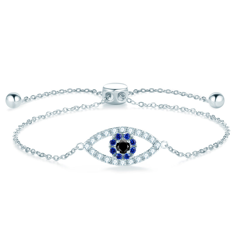 Eye Shape, Elegant Moissanite Bracelet. 14K White Gold Plated Silver.