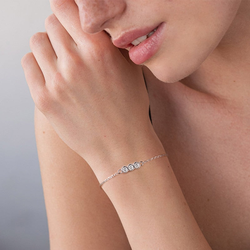 Elegant Moissanite Bracelet. 14K White Gold Plated Silver.