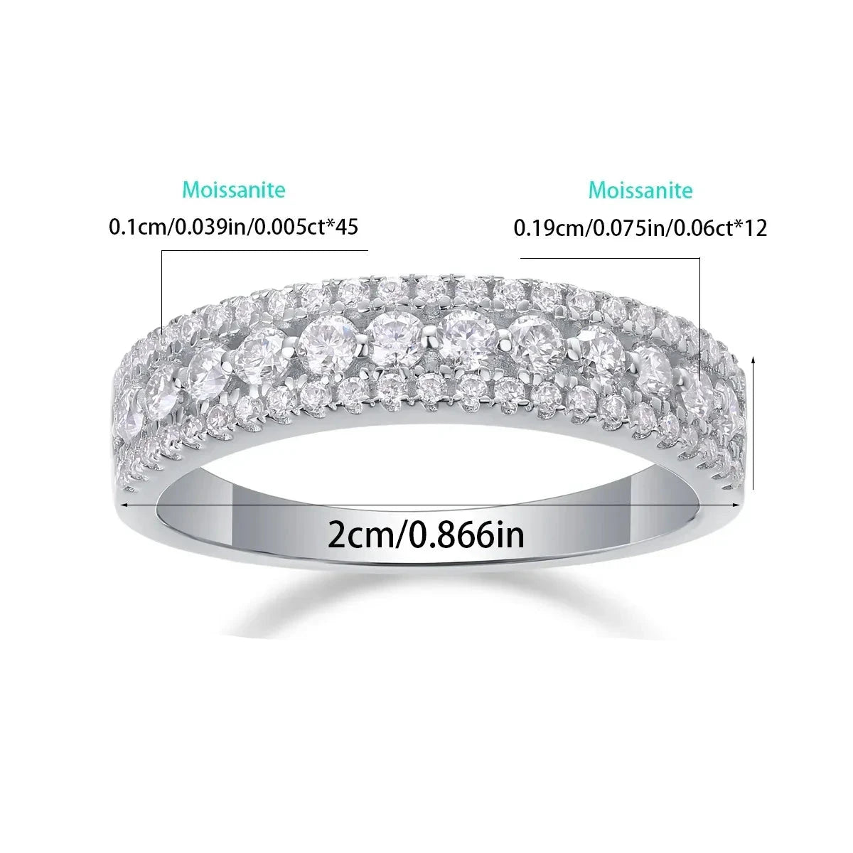 Elegant Real Moissanite Ring. 18K White Gold Plated Silver.