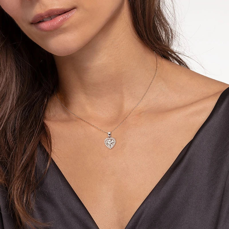 Heart-Shaped Moissanite Necklace For Women. 2.0 Carat.