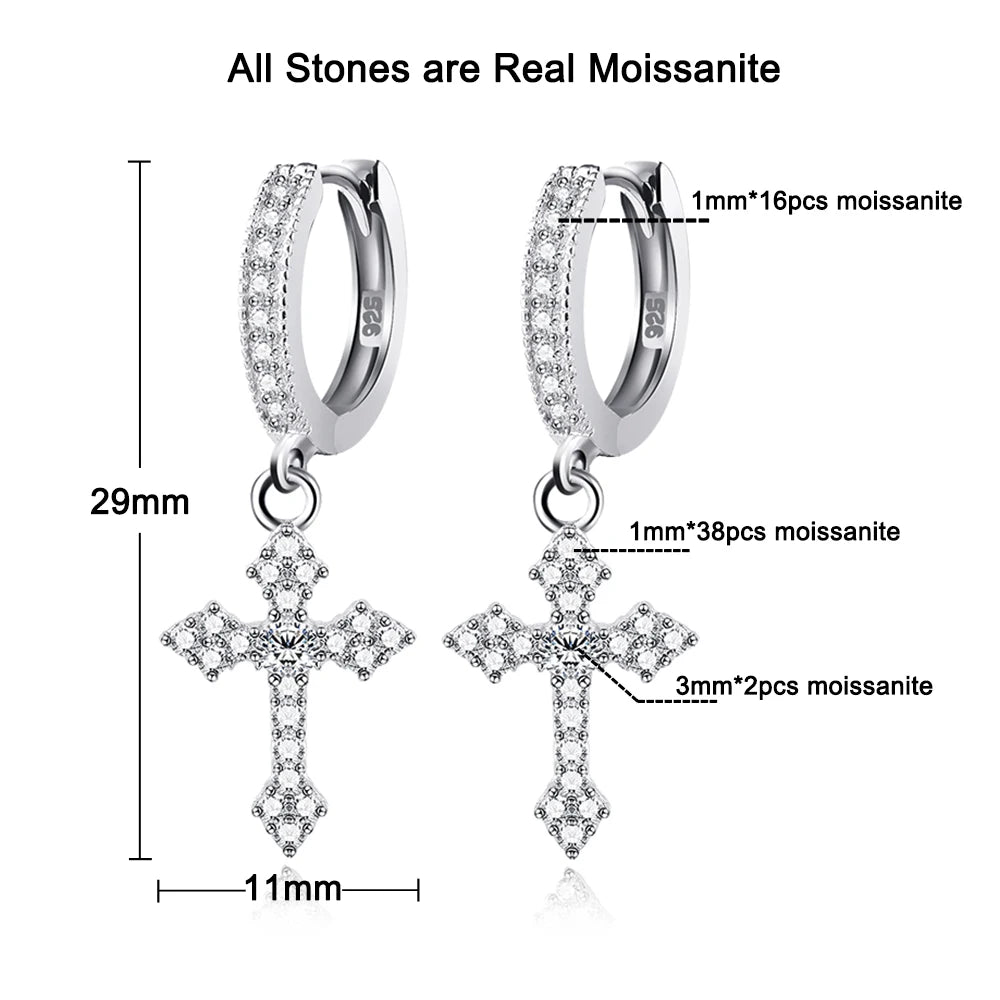 Cross-Shaped Earrings. Moissanite Hoop Earrings. D VVS1,