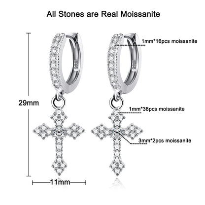 Cross-Shaped Earrings. Moissanite Hoop Earrings. D VVS1,