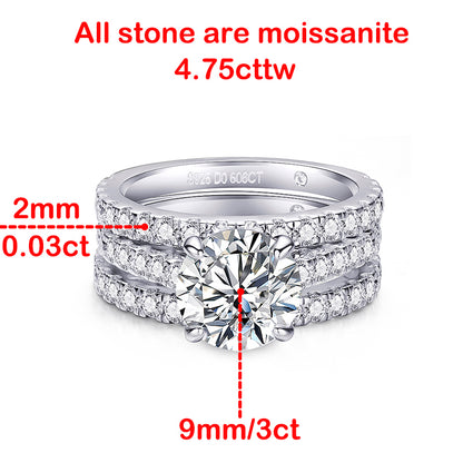 Moissanite Engagement Rings Set. 3.0 Carat. D VVS1. Certified.