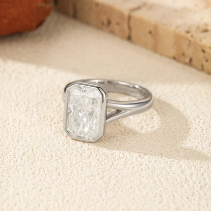 Large Rectangle Cut Moissanite Ring 4.50CT D Color 925 Silver