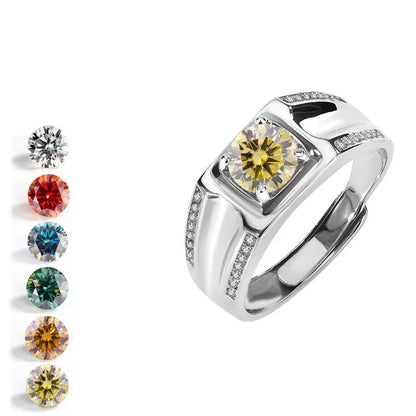 Bague ajustable pour homme avec pierre précieuse moissanite colorée de 1,0 carat