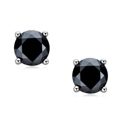 Black Moissanite Stud Earrings. 18K Gold Plated Silver. 1.0 to 4.0 Carats.