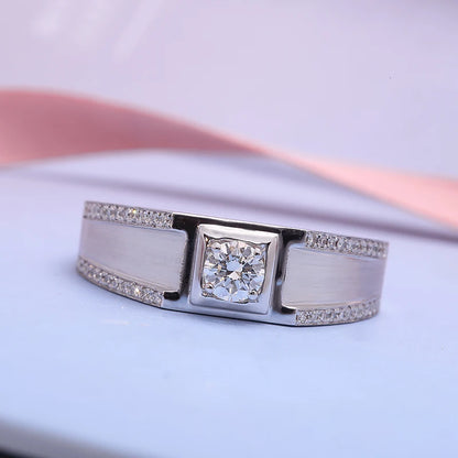 Men's Diamond Rings - 14K White Gold. Lab-Grown Diamond.