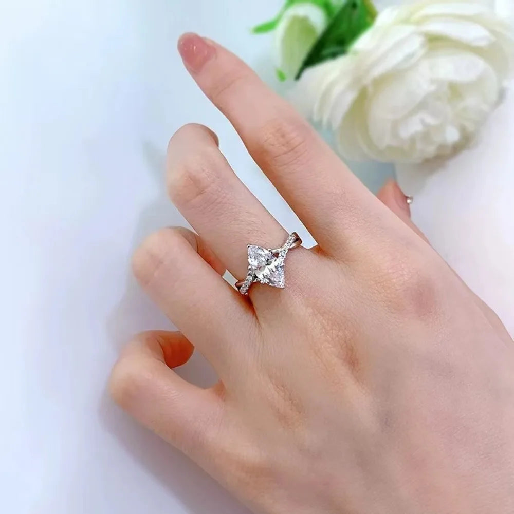 2 Carat Marquise Cut Moissanite Ring Set.
