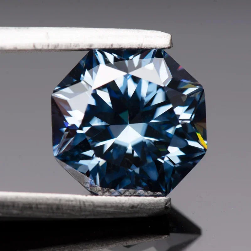 Loose Moissanite. Octagon Shape. Royal Blue Color. 1.0 To 5.0 Carat