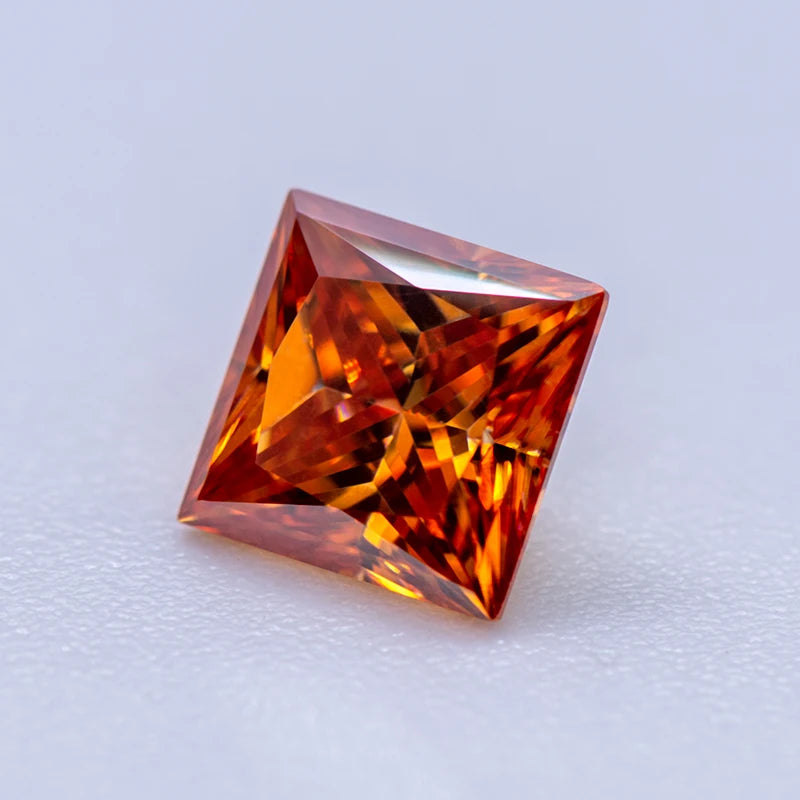 Moissanite Gems. Princess Cut. Orange Color. 1.0 To 5.0 Carat.