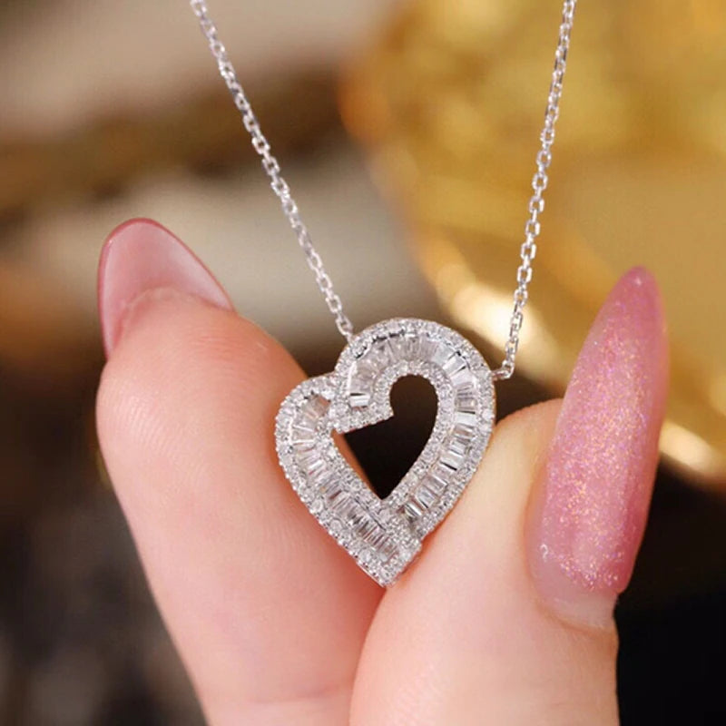 Heart Shape Diamond Pendant Necklace. Natural Diamond Jewelry.