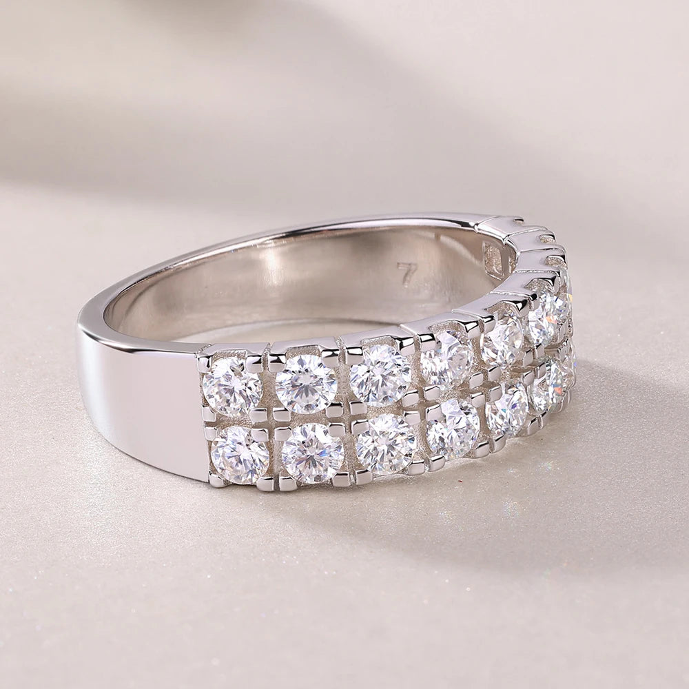 Moissanite Half Eternity Rings. Double Row Moissanite 3mm.